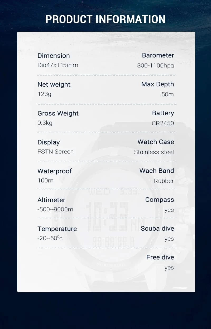 π NORTH EDGE 50M Dive Computer Watch β Scuba Diving NDL Monitor πββοΈ