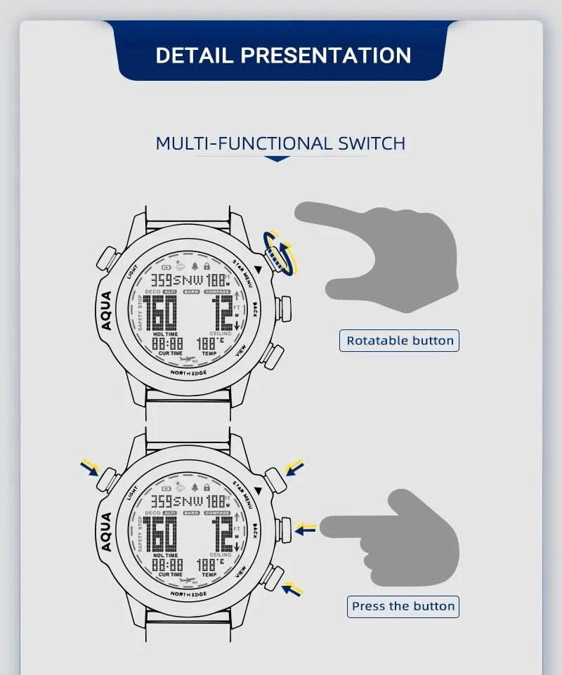 π NORTH EDGE 50M Dive Computer Watch β Scuba Diving NDL Monitor πββοΈ