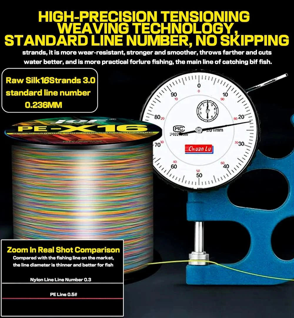 🎣 16 Strands Braided Fishing Line – 100M to 1000M | 25-200LB