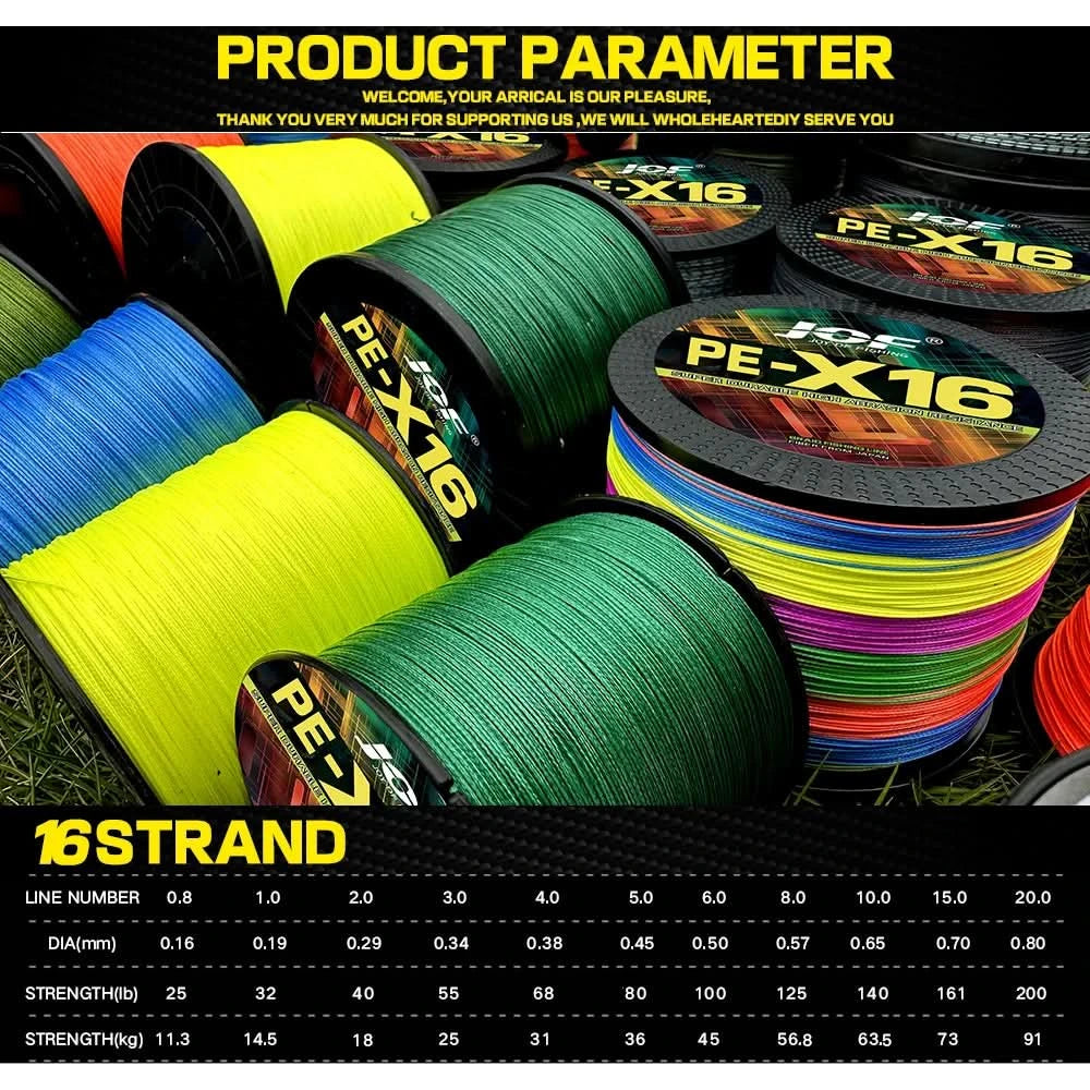 🎣 16 Strands Braided Fishing Line – 100M to 1000M | 25-200LB