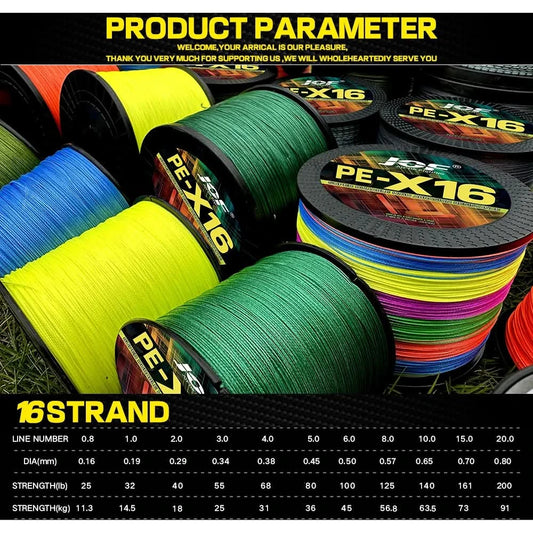 🎣 16 Strands Braided Fishing Line – 100M to 1000M | 25-200LB