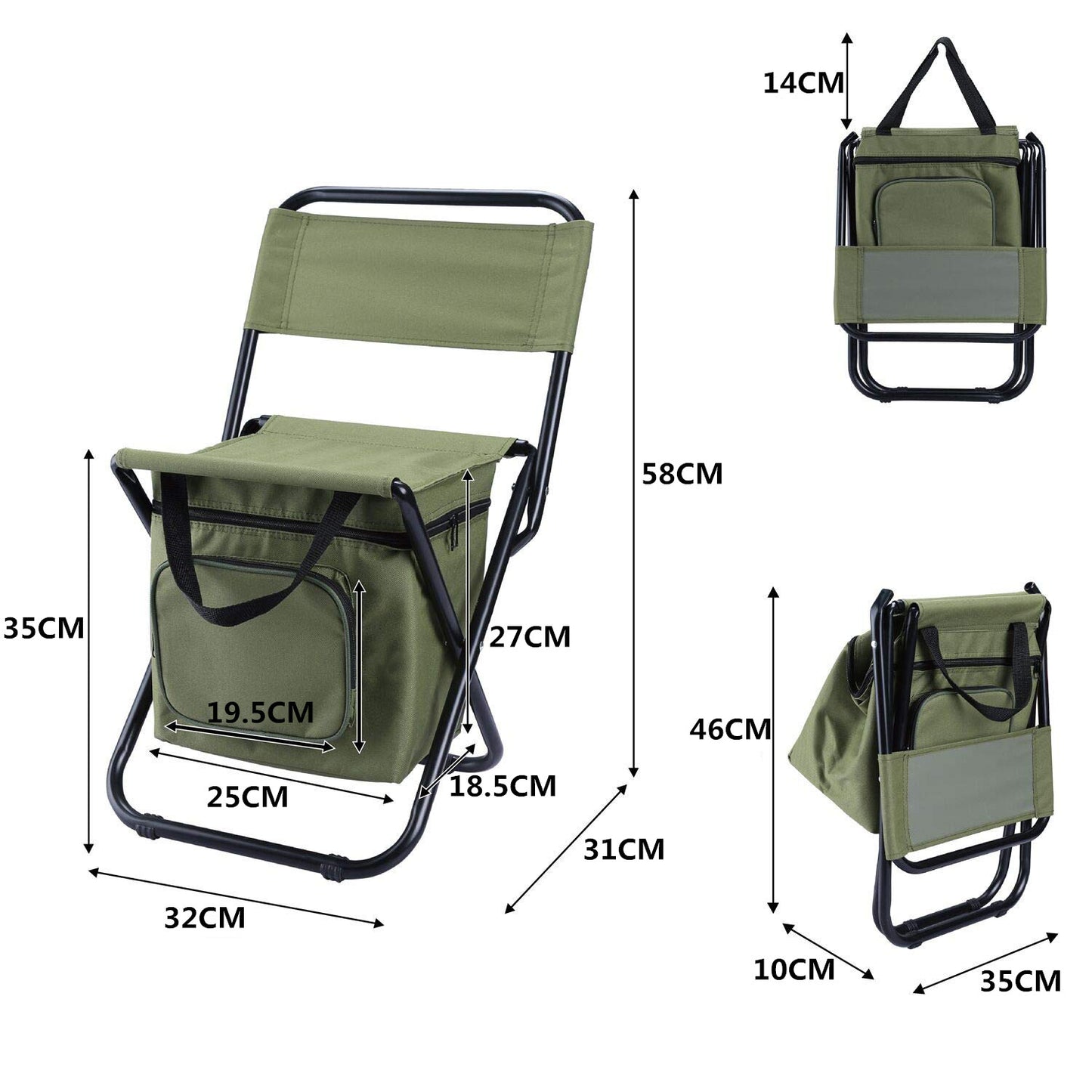 Folding Fishing Chair Backpack Insulation with Cooler Bag