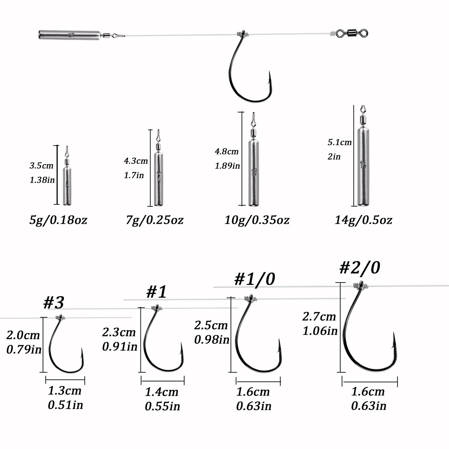 THKFISH 5pcs Texas Rig Set #3 #1 #1/0 #2/0 Drop Shot Hook 5g 7g 10g 14g Lead Weight Sinker