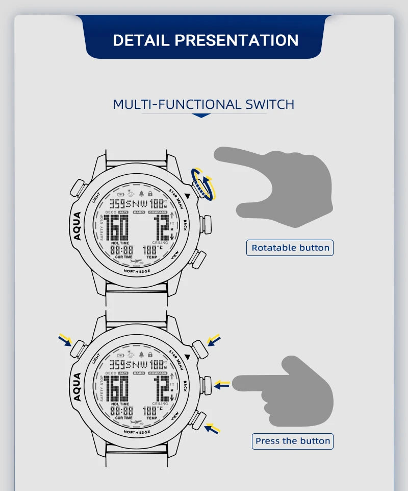 50M Dive Computer Watch Scuba Diving NDL (No Deco Time)