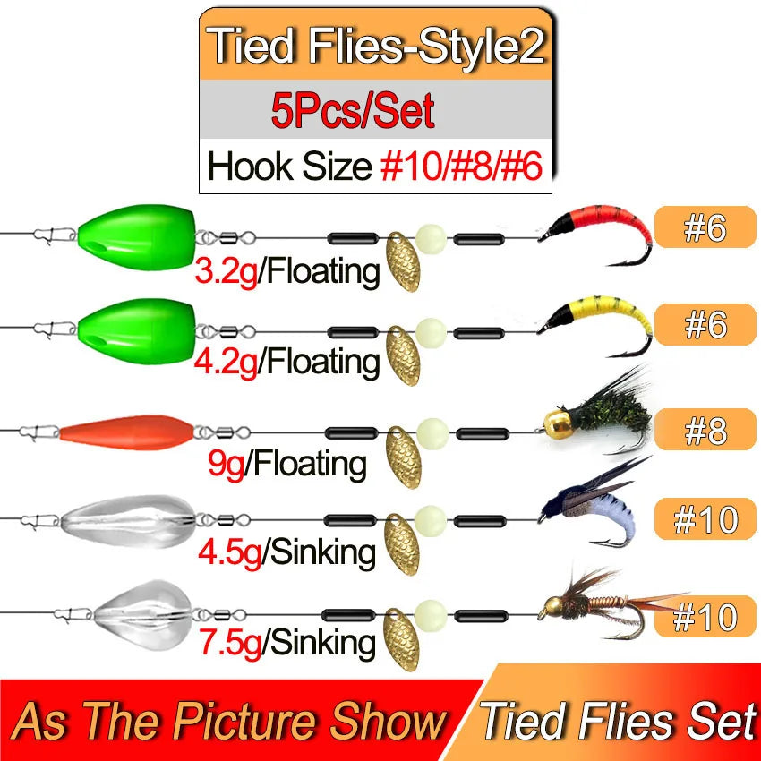 Ready Tied Flies Set with Spinners Spoon/Thrower for Trout Fishing for Fly Fishing