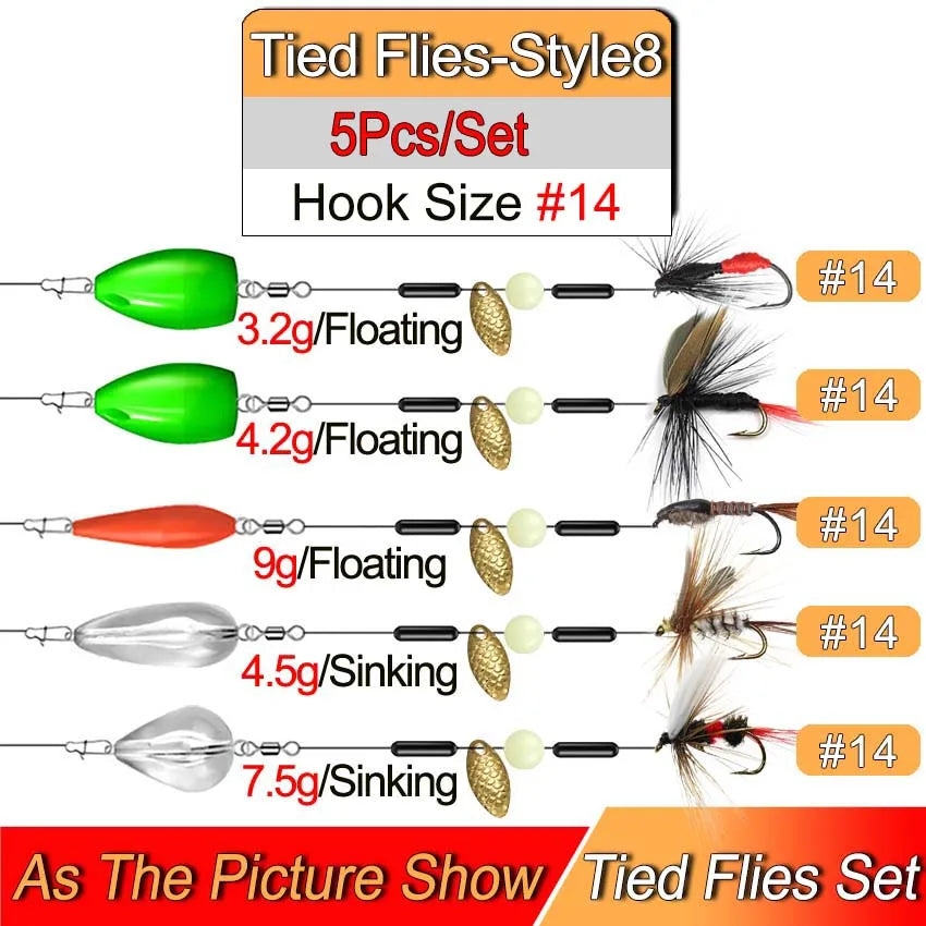 Ready Tied Flies Set with Spinners Spoon/Thrower for Trout Fishing for Fly Fishing