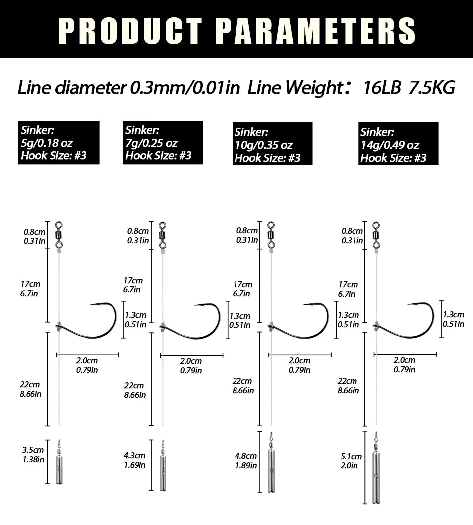 THKFISH 5pcs Texas Rig Set #3 #1 #1/0 #2/0 Drop Shot Hook 5g 7g 10g 14g Lead Weight Sinker