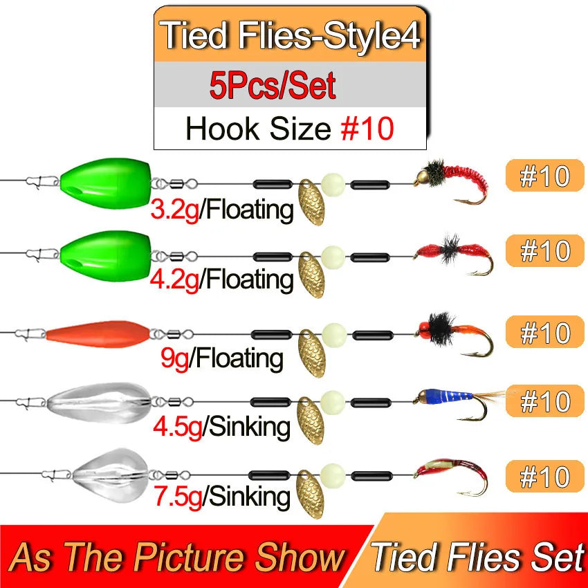 Ready Tied Flies Set with Spinners Spoon/Thrower for Trout Fishing for Fly Fishing