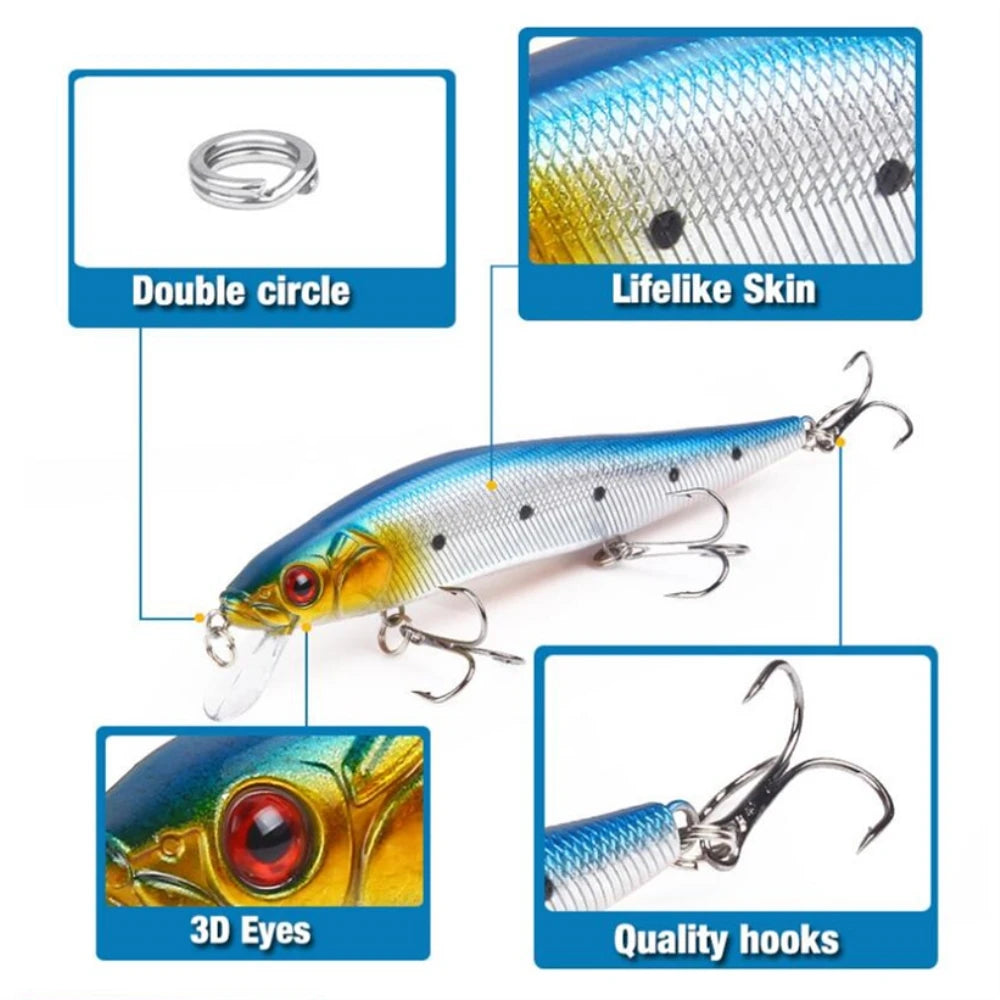 Premium Floating Minnow Fishing Lure- 14cm, 22.5g 3D Eyes Crankbait for Bass, Carp & Trolling