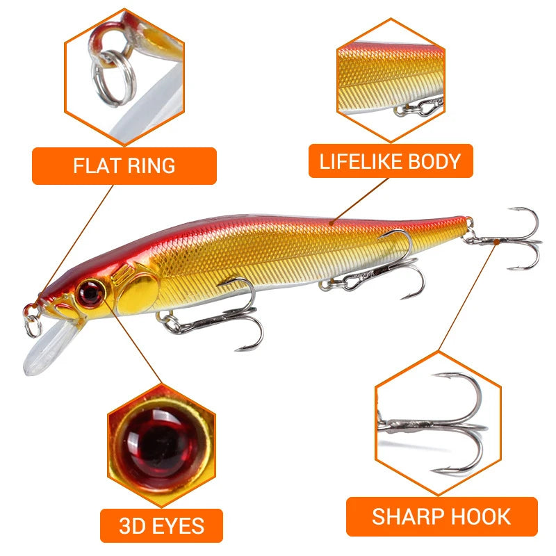 Premium Floating Minnow Fishing Lure- 14cm, 22.5g 3D Eyes Crankbait for Bass, Carp & Trolling