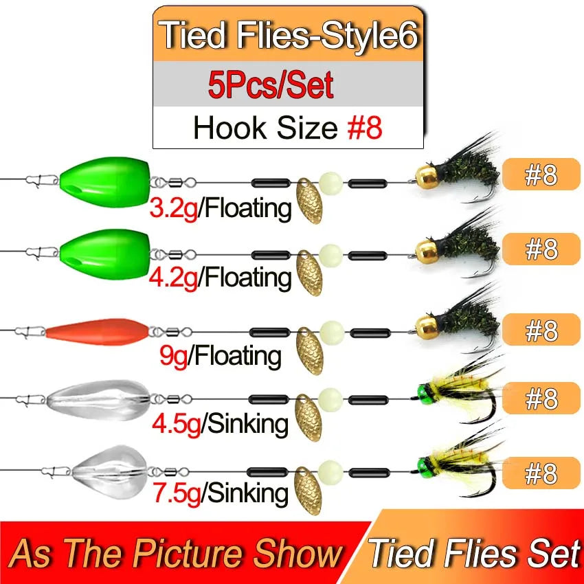 Ready Tied Flies Set with Spinners Spoon/Thrower for Trout Fishing for Fly Fishing