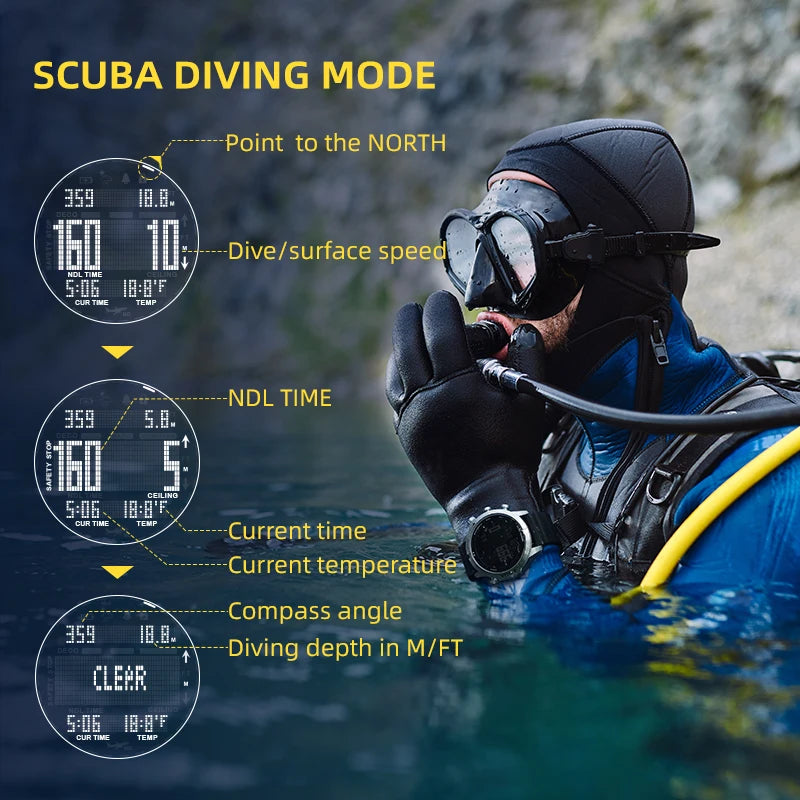 50M Dive Computer Watch Scuba Diving NDL (No Deco Time)