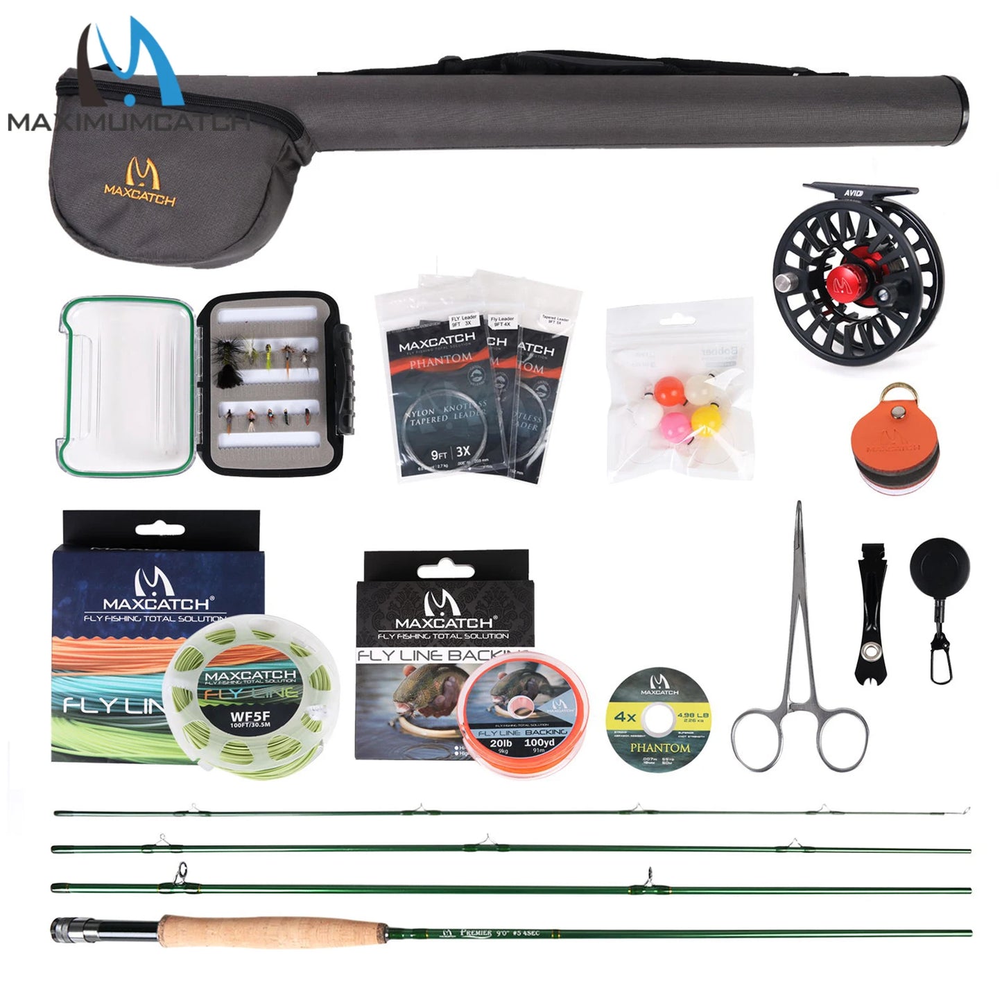 MAXIMUMCATCH Premier Fly-Fishing Rod Combo and Fly Reel Kit Complete Fishing Outfit