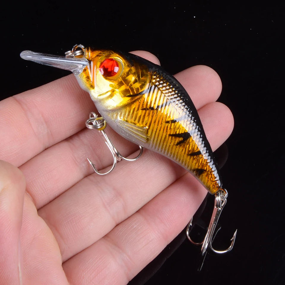 Fishing Minnow Bait Treble Hooks 3D Eyes