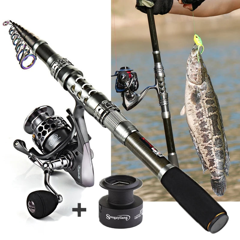 Sougayilang 1.8-3.3m Carbon Fiber Fishing Rod and 13+1BB Fishing Reel Combo