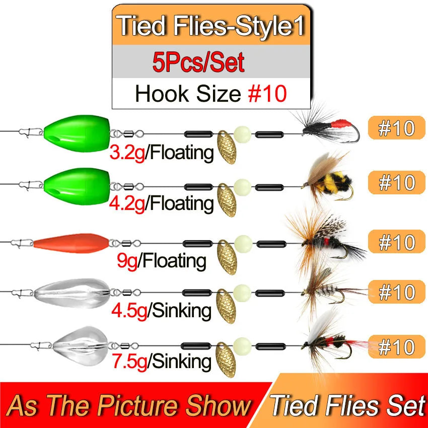 Ready Tied Flies Set with Spinners Spoon/Thrower for Trout Fishing for Fly Fishing