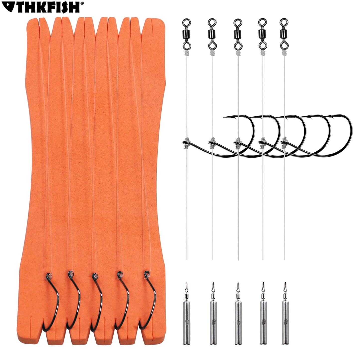 THKFISH 5pcs Texas Rig Set #3 #1 #1/0 #2/0 Drop Shot Hook 5g 7g 10g 14g Lead Weight Sinker