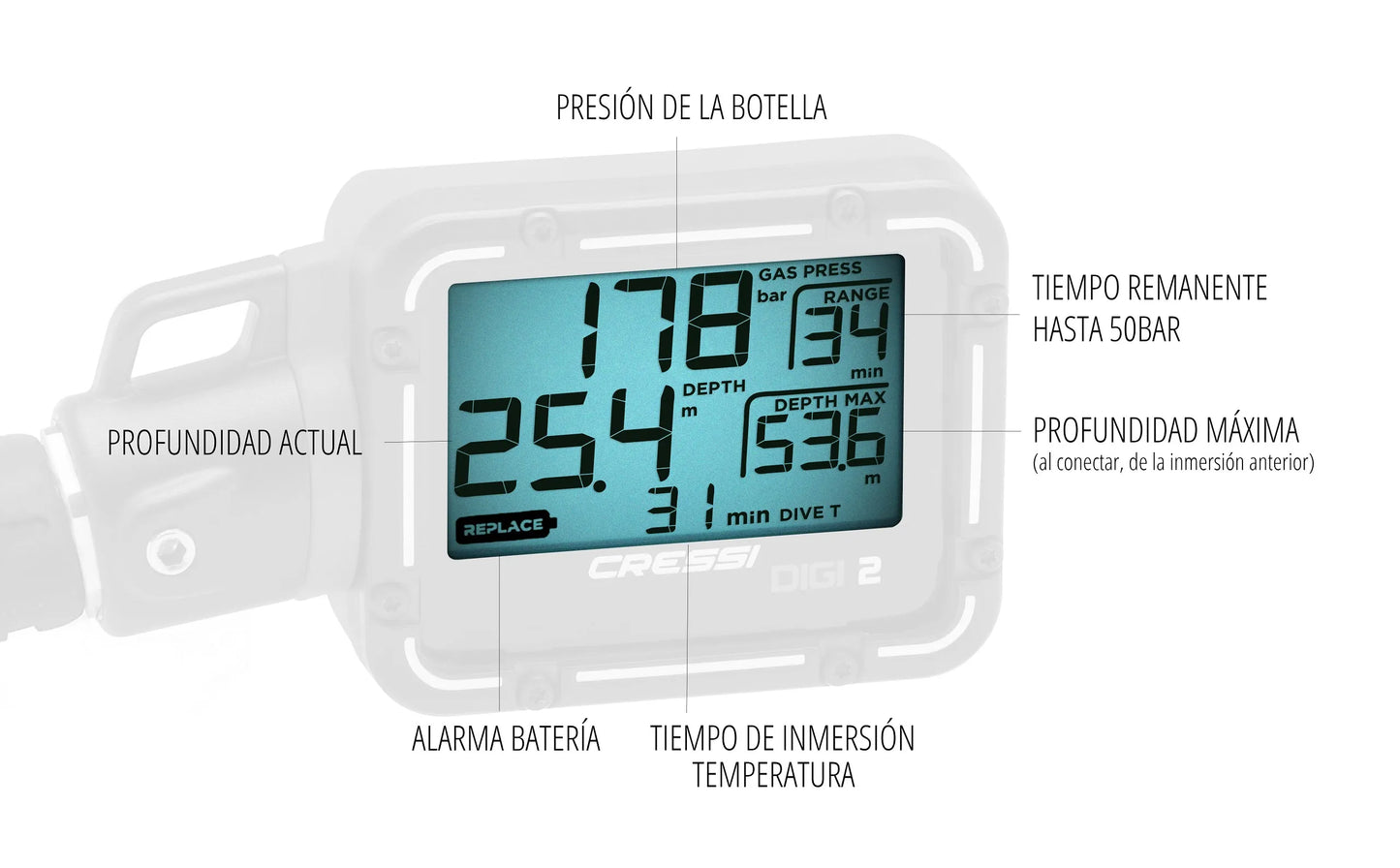 Cressi DIGI 2 Digital Console Diving Depth Gauge Pressure