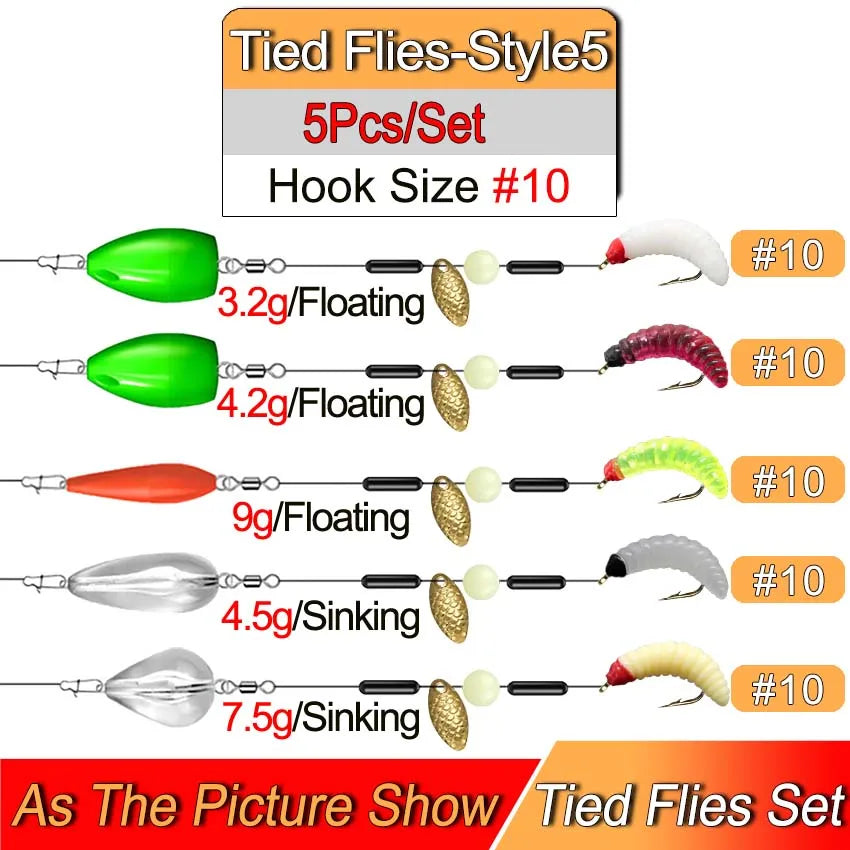 Ready Tied Flies Set with Spinners Spoon/Thrower for Trout Fishing for Fly Fishing