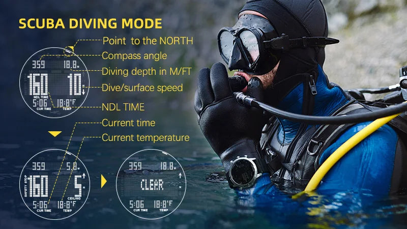 50M Dive Computer Watch Scuba Diving NDL (No Deco Time)