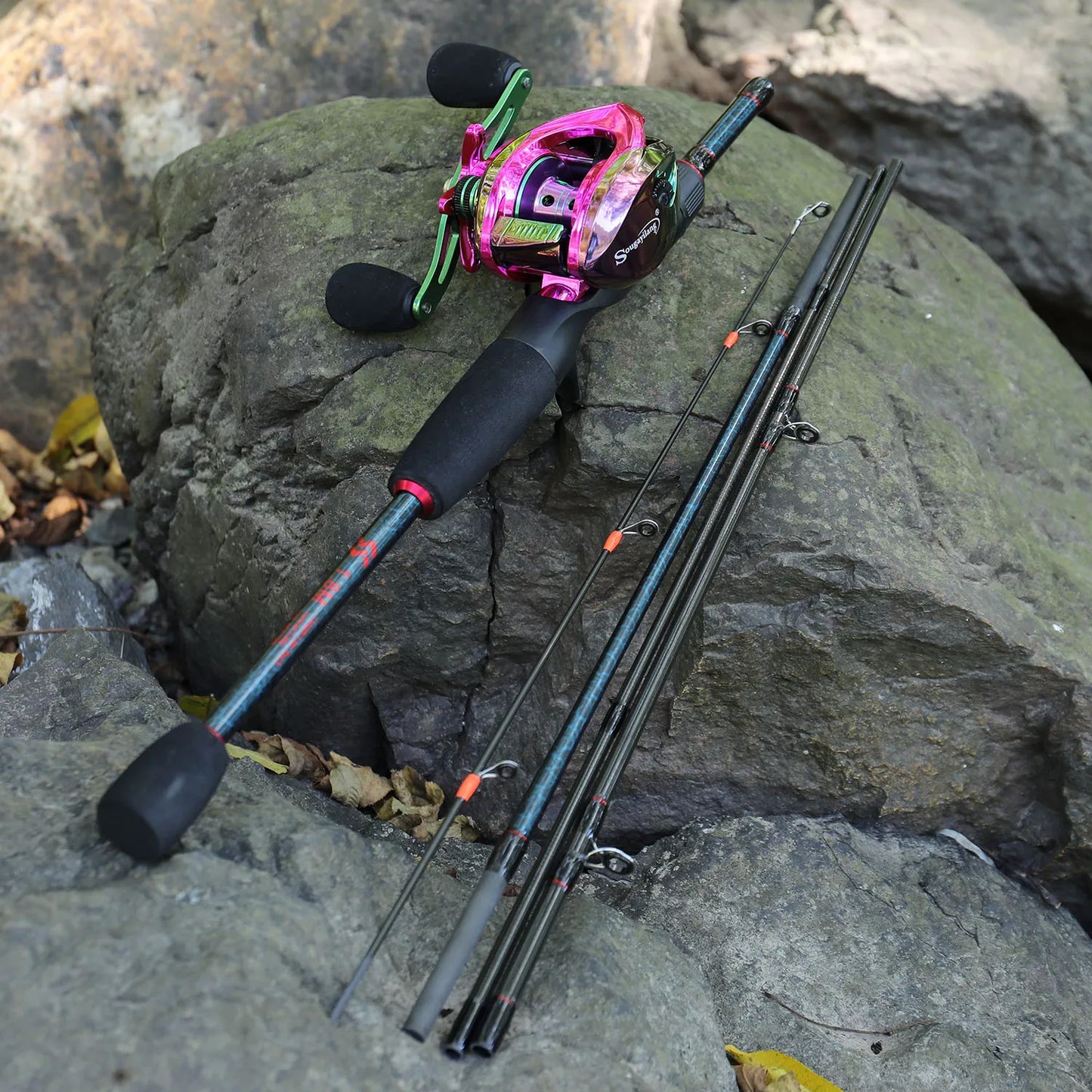 🎣 Sougayilang 5-Section Carbon Fishing Rod & Reel Combo – Travel-Friendly Baitcasting Kit 🎣