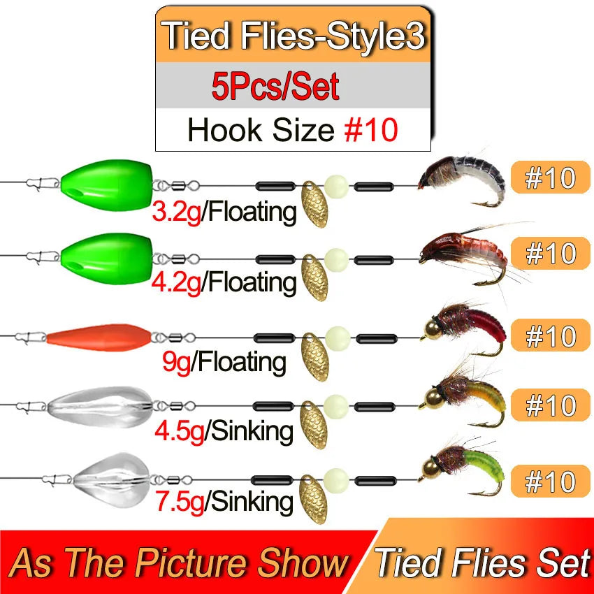 Ready Tied Flies Set with Spinners Spoon/Thrower for Trout Fishing for Fly Fishing