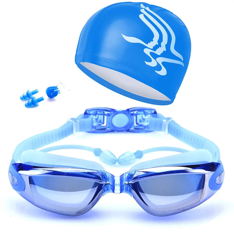 Professional Swimming Goggles + Cap + Case + Nose Clip + Ear Plugs