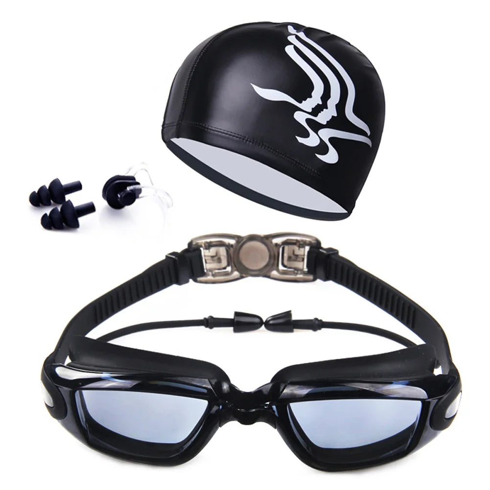 Professional Swimming Goggles + Cap + Case + Nose Clip + Ear Plugs