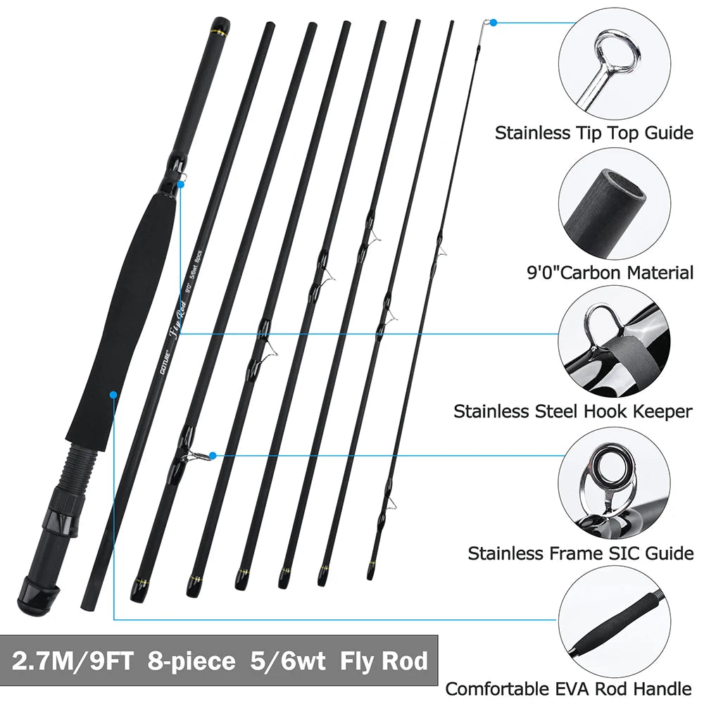 Fly Fishing Rod Set 5/6WT 8pcs Carbon Fiber