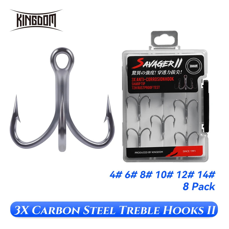 KINGDOM  3X Carbon Steel Strong Treble Hooks