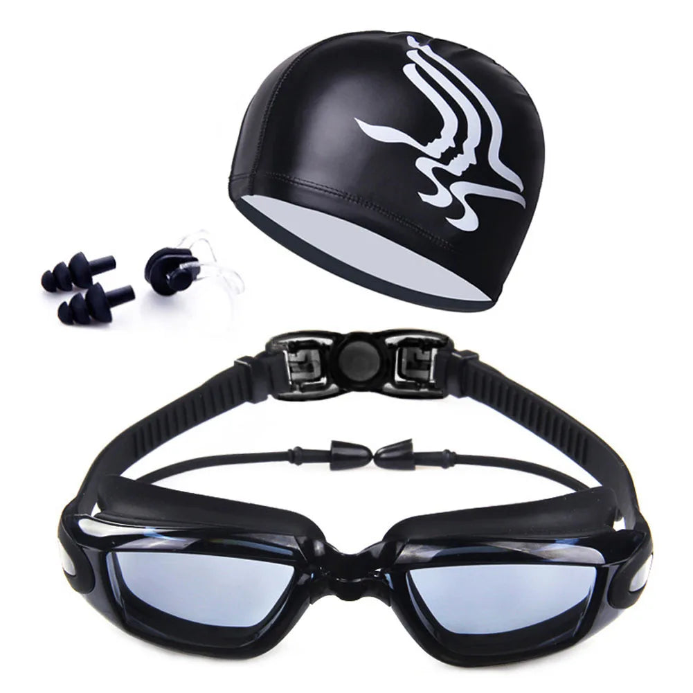 Professional Swimming Goggles + Cap + Case + Nose Clip + Ear Plugs