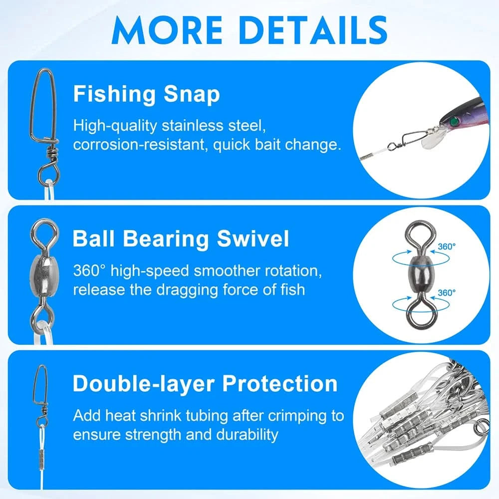 🎣 10Pcs Fluorocarbon Fishing Leaders 20LB-50LB – Snaps Connect Tackle, Lures, Rig, or Hook
