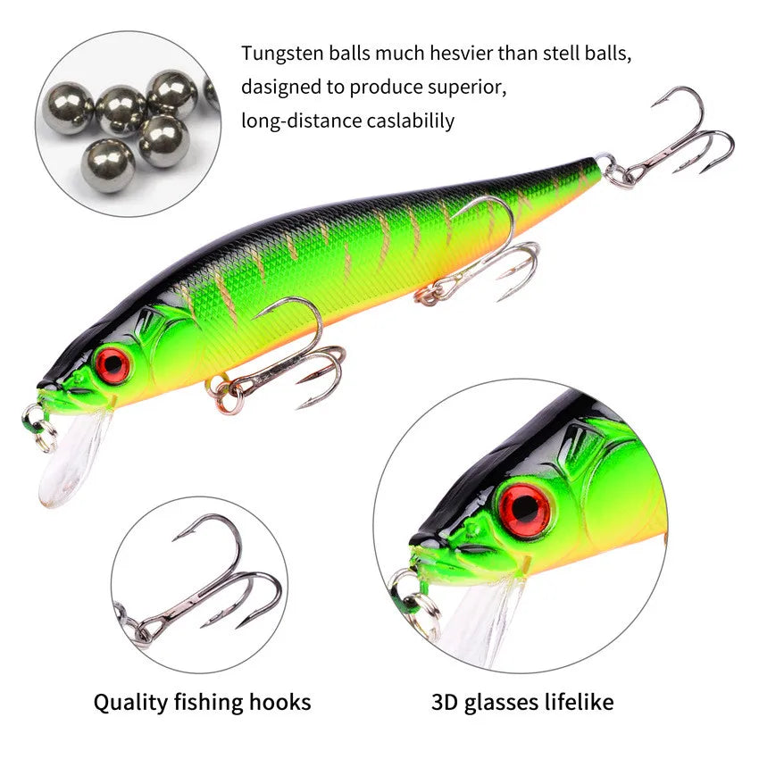 Premium Floating Minnow Fishing Lure- 14cm, 22.5g 3D Eyes Crankbait for Bass, Carp & Trolling