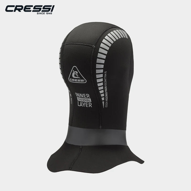 Cressi Orust Neoprene Diving Hood 5mm - Unisex Adult, Black / Silver