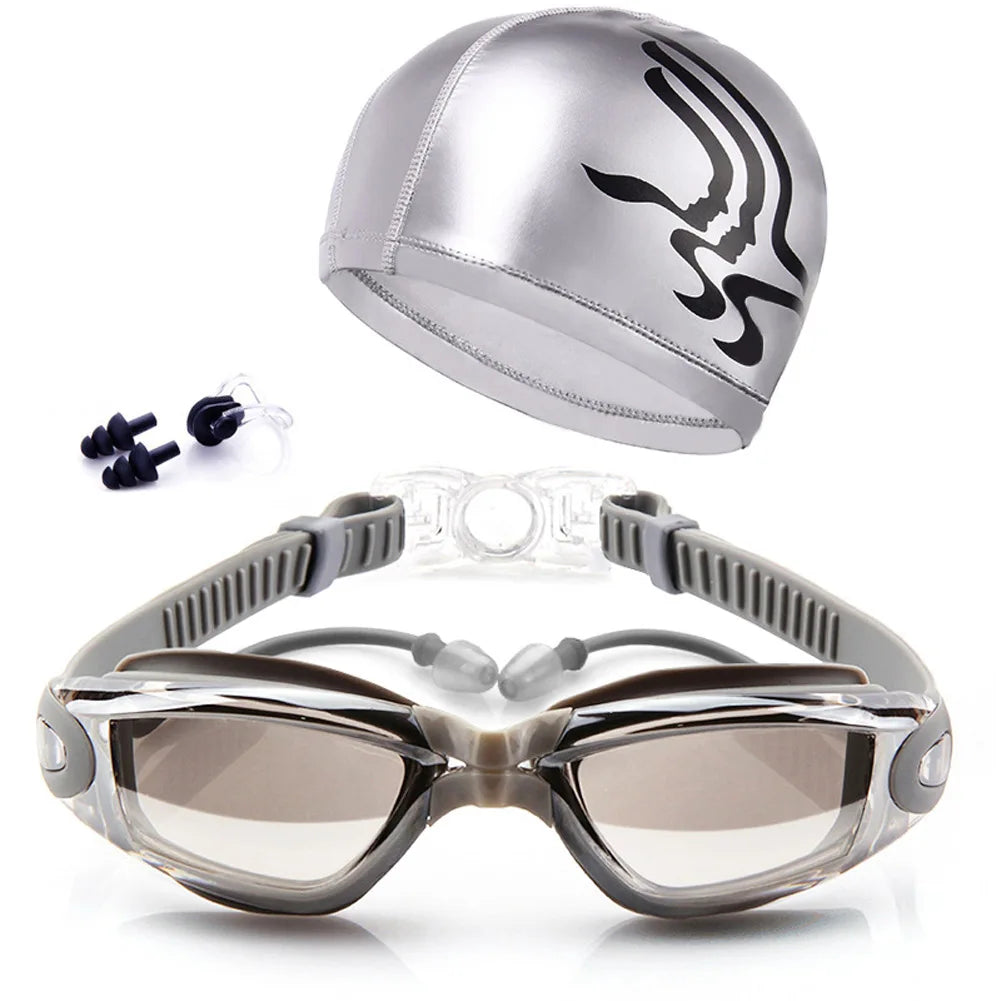 Professional Swimming Goggles + Cap + Case + Nose Clip + Ear Plugs