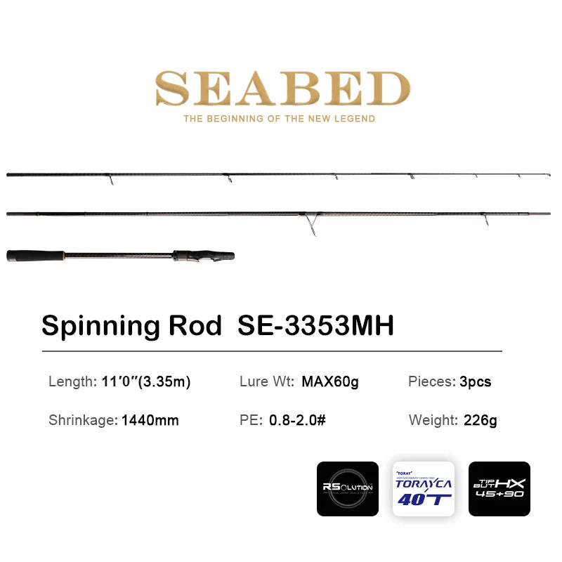 PURELURE SEABED 10FT 3.0m 3.3m 3.6m ML MH Spinning Rod for SeaBass