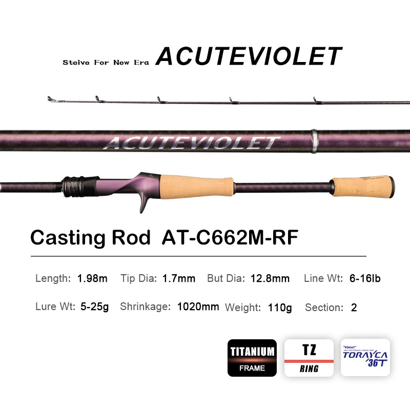 🎣 PURELURE ACUTEVIOLET 6FT Spinning & Casting Rod – TZ Ring Titanium Frame | Fast Action 🎣