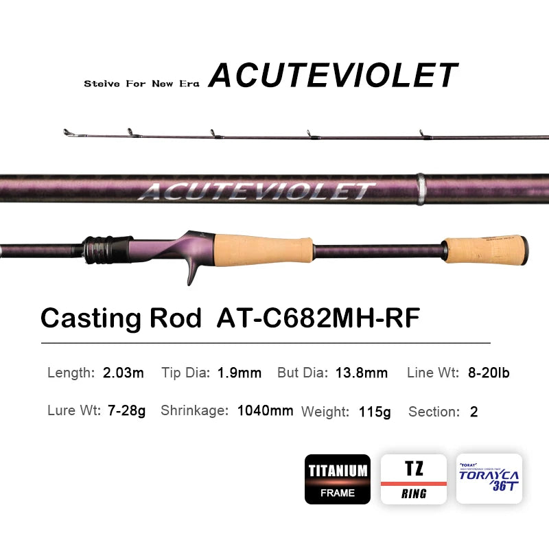 🎣 PURELURE ACUTEVIOLET 6FT Spinning & Casting Rod – TZ Ring Titanium Frame | Fast Action 🎣