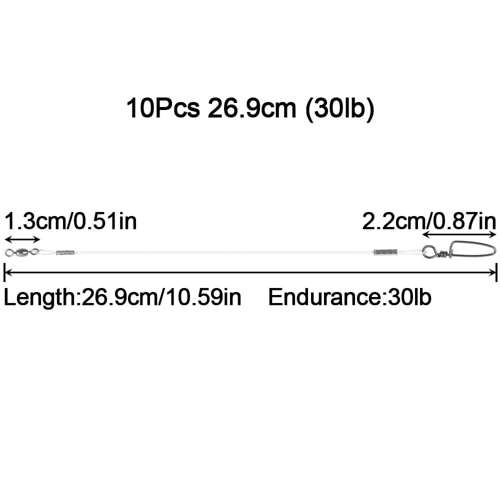 🎣 10Pcs Fluorocarbon Fishing Leaders 20LB-50LB – Snaps Connect Tackle, Lures, Rig, or Hook
