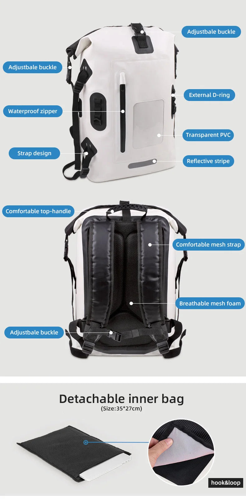 30L PVC Waterproof Bag Diving Backpack Large Capacity