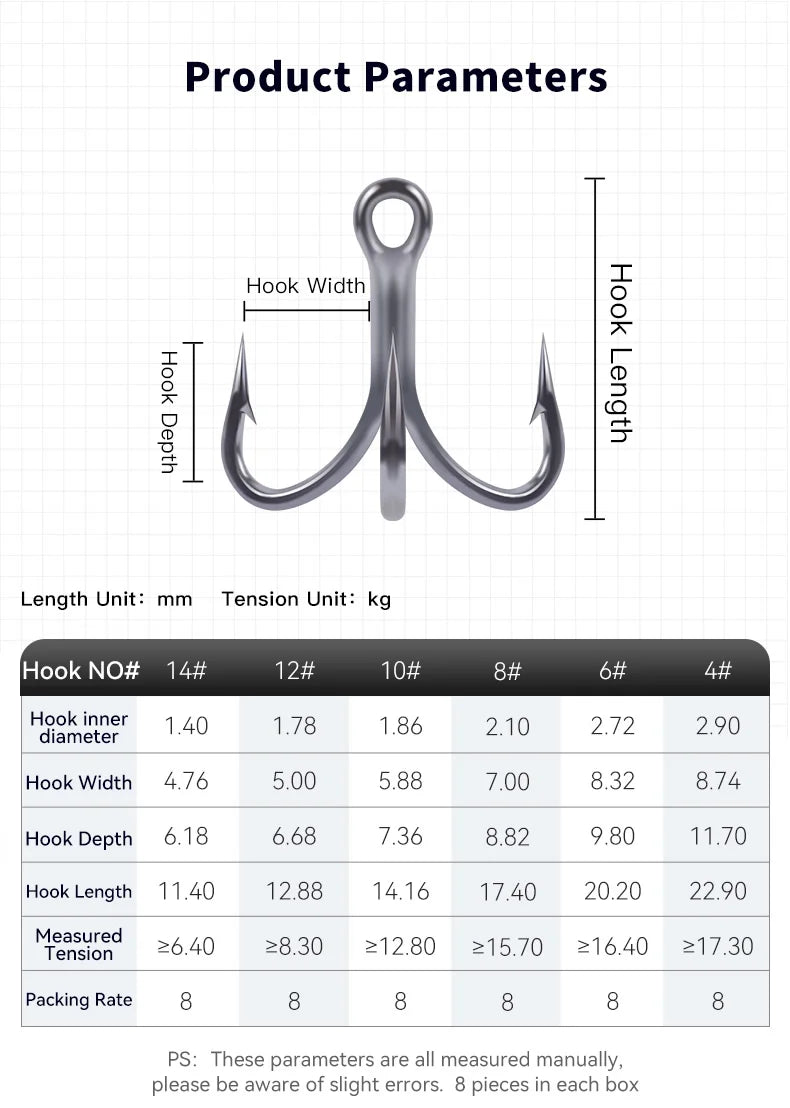 KINGDOM  3X Carbon Steel Strong Treble Hooks