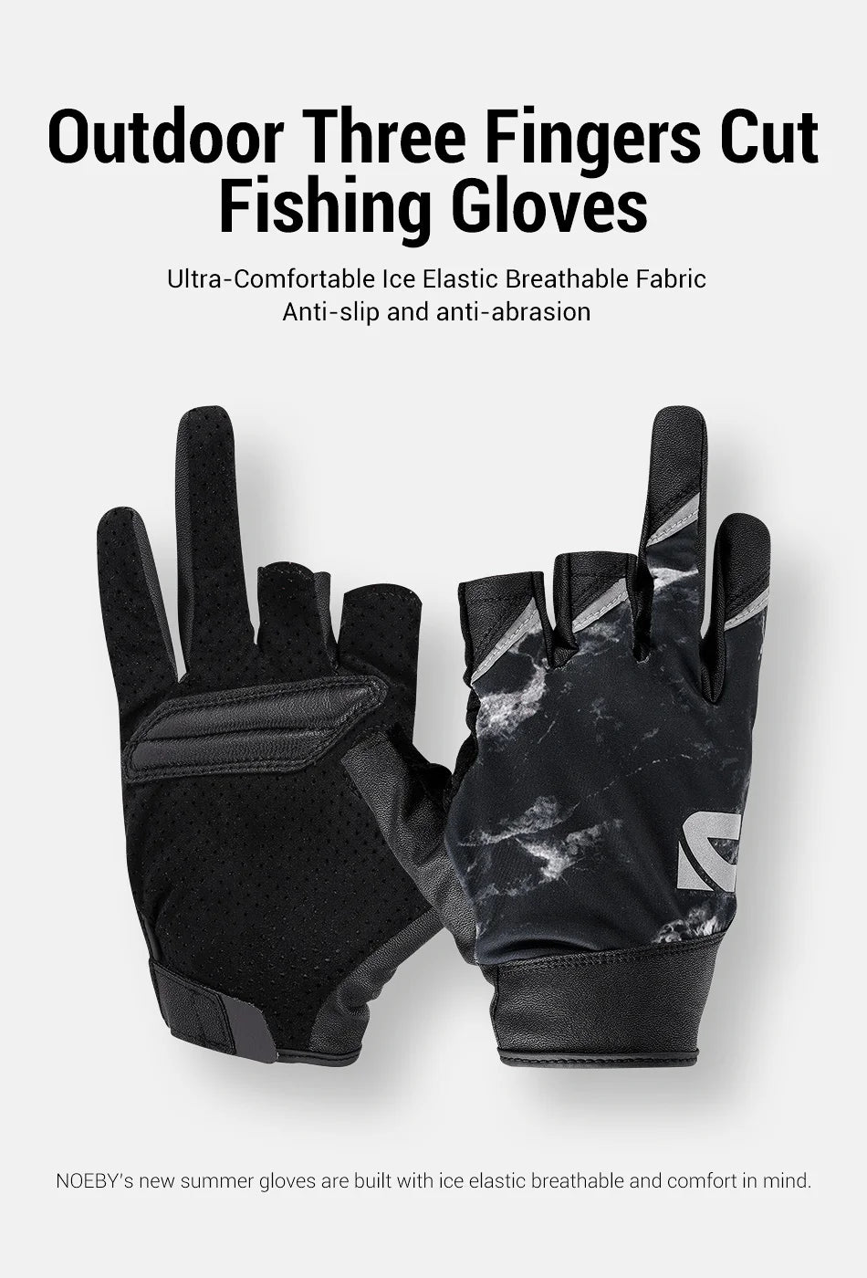 NOEBY 3 Half-Finger Fishing Gloves Anti-Slip Glove