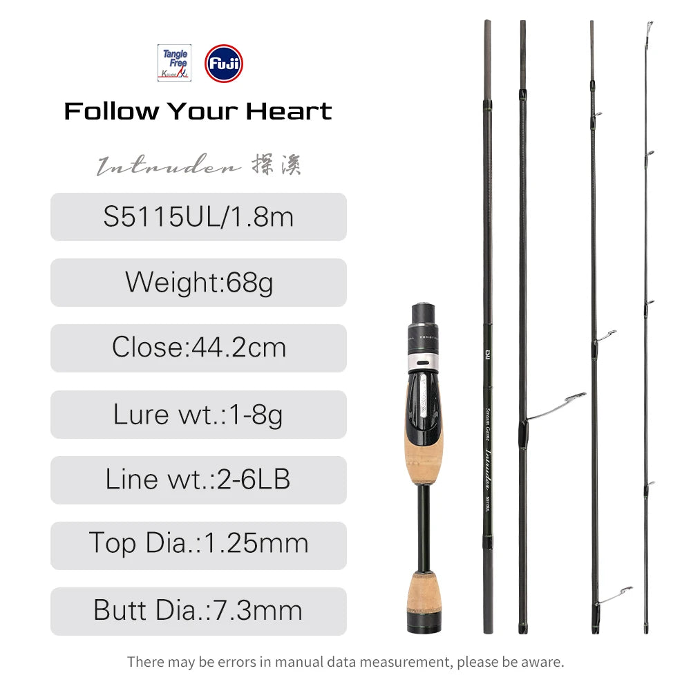 🎣 TSURINOYA INTRUDER 1.6m/1.68m Portable 4-Section Trout Fishing Rod – Precision & Performance for Every Cast!