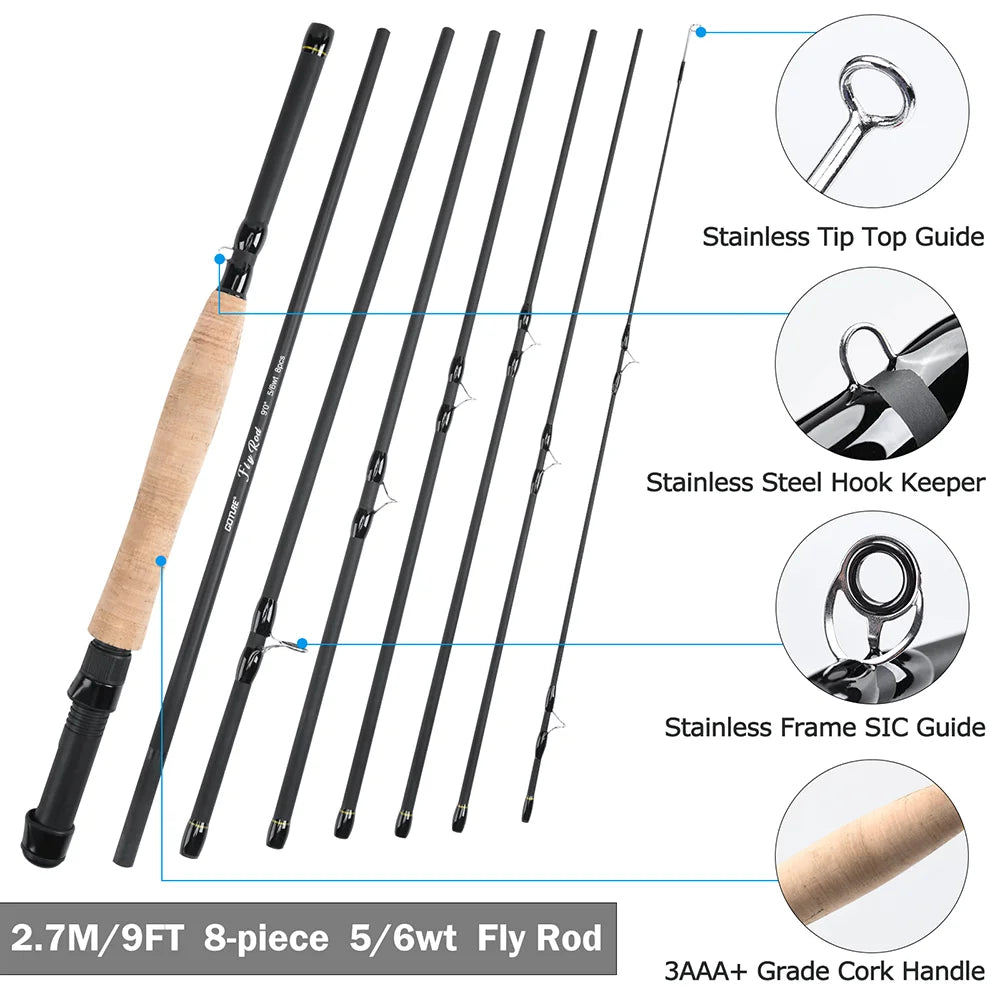 Fly Fishing Rod Set 5/6WT 8pcs Carbon Fiber