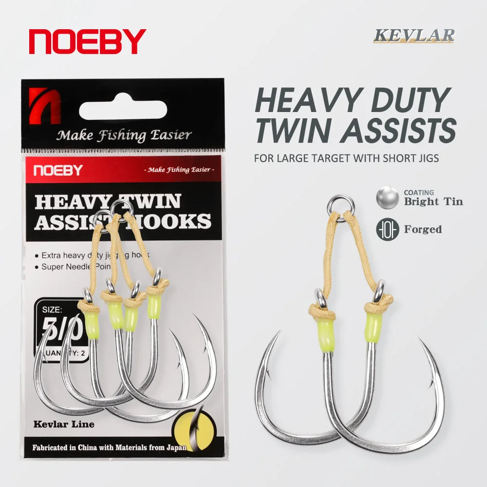 NOEBY Heavy Duty Twin Assist Metal Jig Hook Large Target With Shore Jigs Super Needle Point Sharp High Strength Sea Fishing Hook