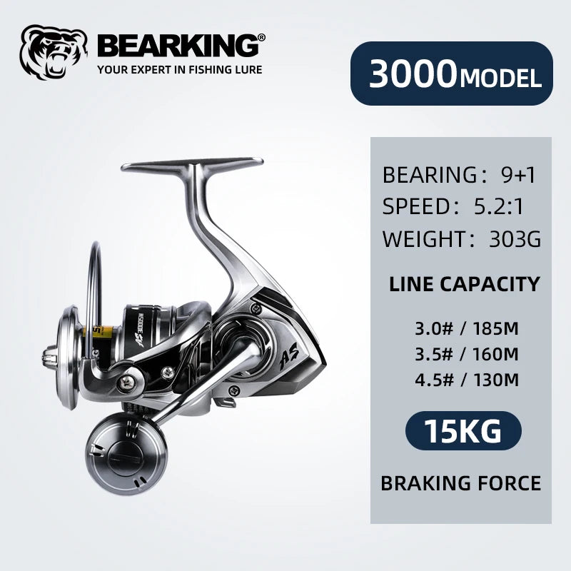 BEARKING brand New arrival Saltwater Fishing Reel Spinning 1000-6000 9+1BB 5.2:1 Max Drag 10-20KG Water-Proof Reels