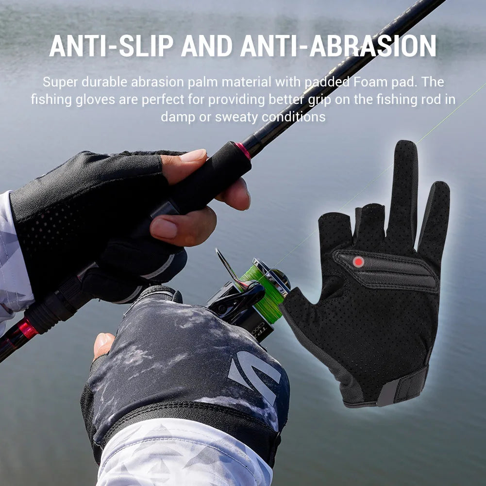 NOEBY 3 Half-Finger Fishing Gloves Anti-Slip Glove