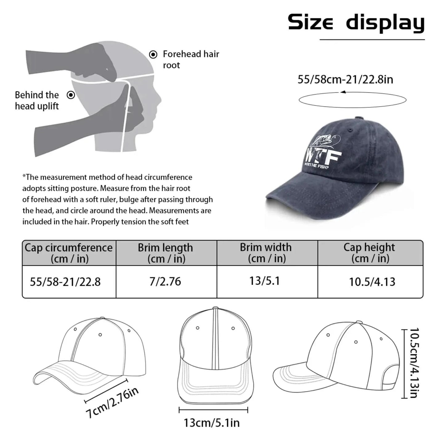 🧢 WTF Where's The Fish? Hats for Men – Vintage Distressed Baseball Cap