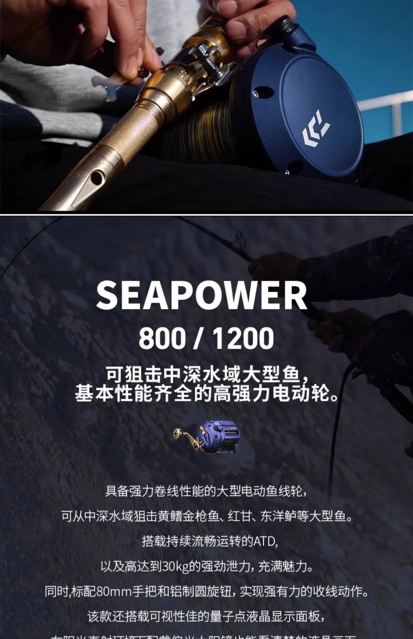 2023 DAIWA SEAPOWER 800/1200 Electric Reel – 30KG Max Drag, 5+1BB