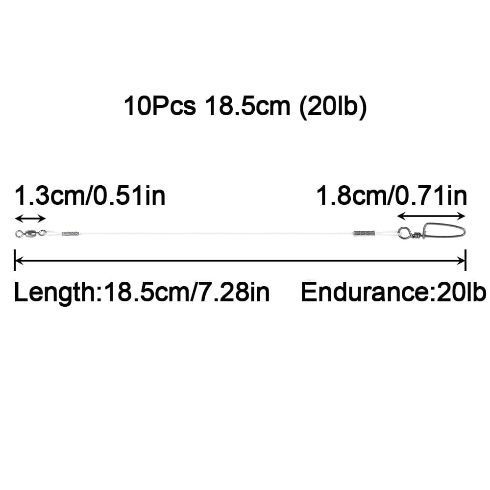 🎣 10Pcs Fluorocarbon Fishing Leaders 20LB-50LB – Snaps Connect Tackle, Lures, Rig, or Hook